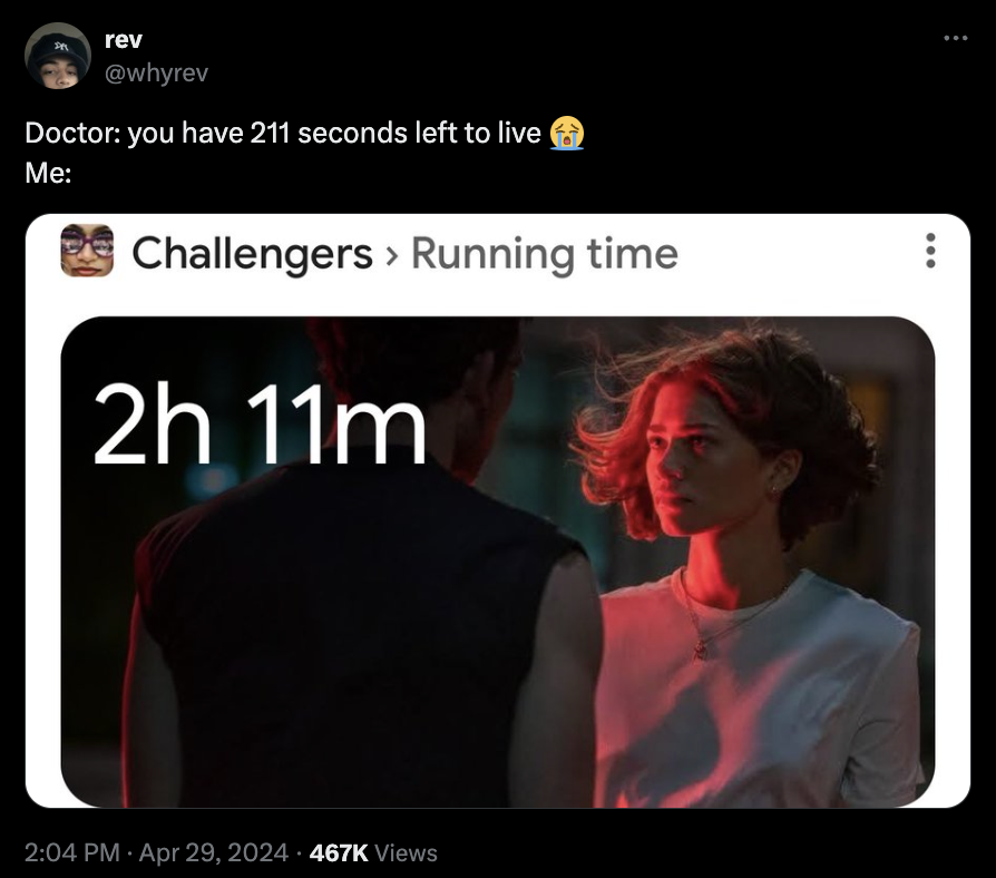 screenshot - rev Doctor you have 211 seconds left to live Me Challengers > Running time 2h 11m Views